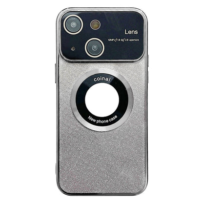 ELECTROPRIME For iPhone 15 Large Window MagSafe Gradient Glitter Electroplating TPU Phone Case(Silver)