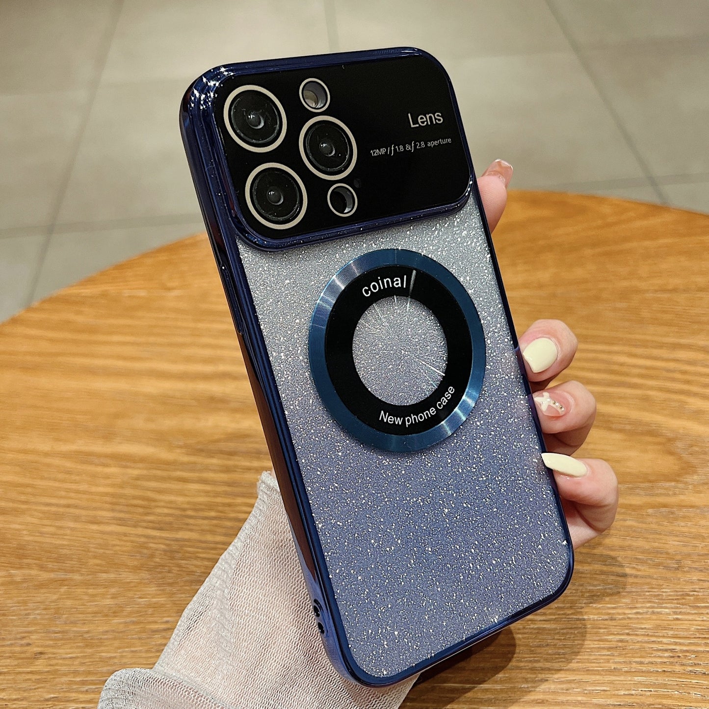 ELECTROPRIME For iPhone 15 Large Window MagSafe Gradient Glitter Electroplating TPU Phone Case(Navy Blue)