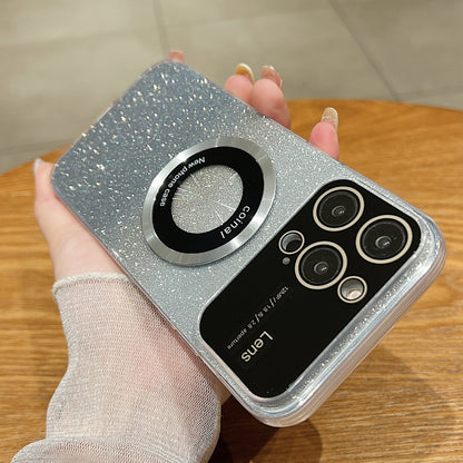 ELECTROPRIME For iPhone 15 Large Window MagSafe Gradient Glitter Electroplating TPU Phone Case(Transparent)