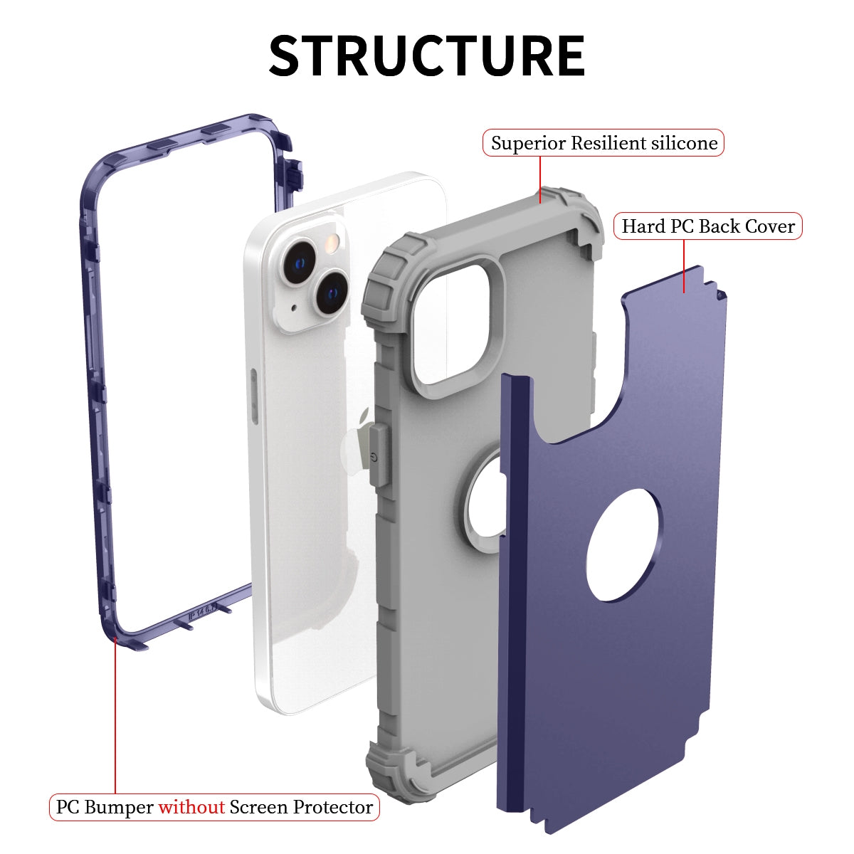 ELECTROPRIME For iPhone 15 3 in 1 Silicone Hybrid PC Shockproof Phone Case(Tibet)
