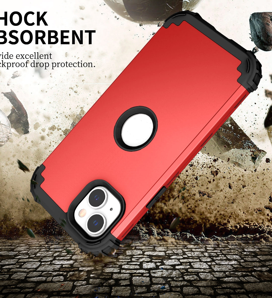 ELECTROPRIME For iPhone 15 3 in 1 Silicone Hybrid PC Shockproof Phone Case(Red)