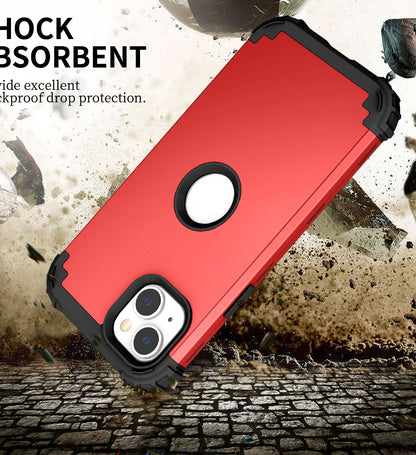 ELECTROPRIME For iPhone 15 3 in 1 Silicone Hybrid PC Shockproof Phone Case(Red)