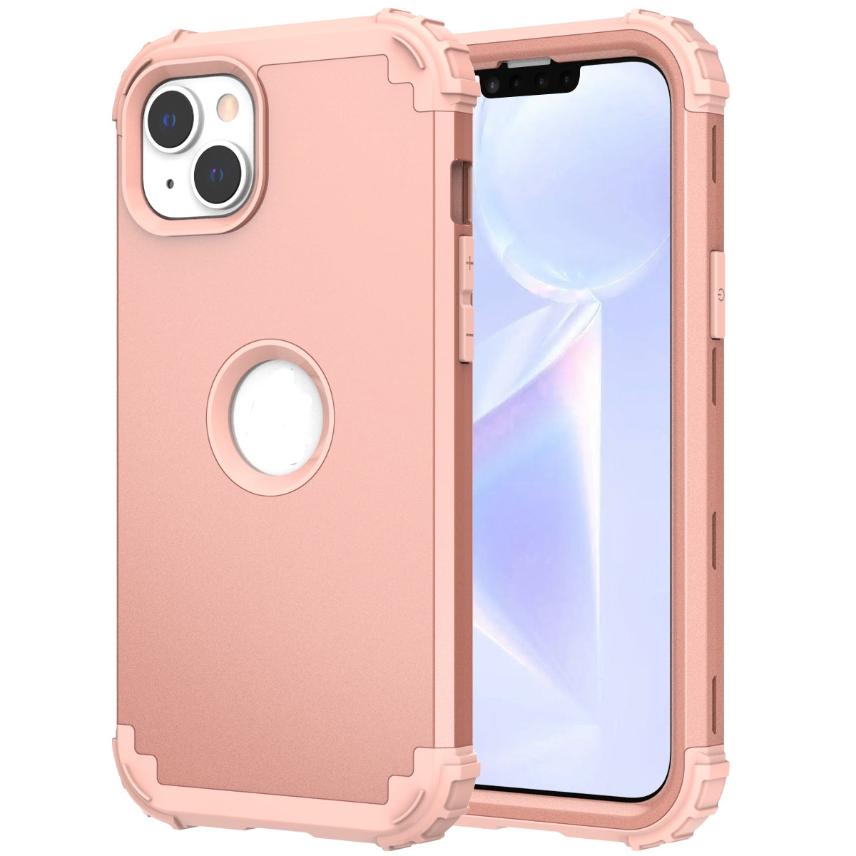 ELECTROPRIME For iPhone 15 3 in 1 Silicone Hybrid PC Shockproof Phone Case(Rose Gold)