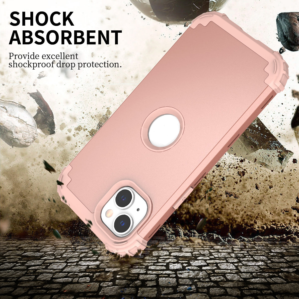 ELECTROPRIME For iPhone 15 3 in 1 Silicone Hybrid PC Shockproof Phone Case(Rose Gold)