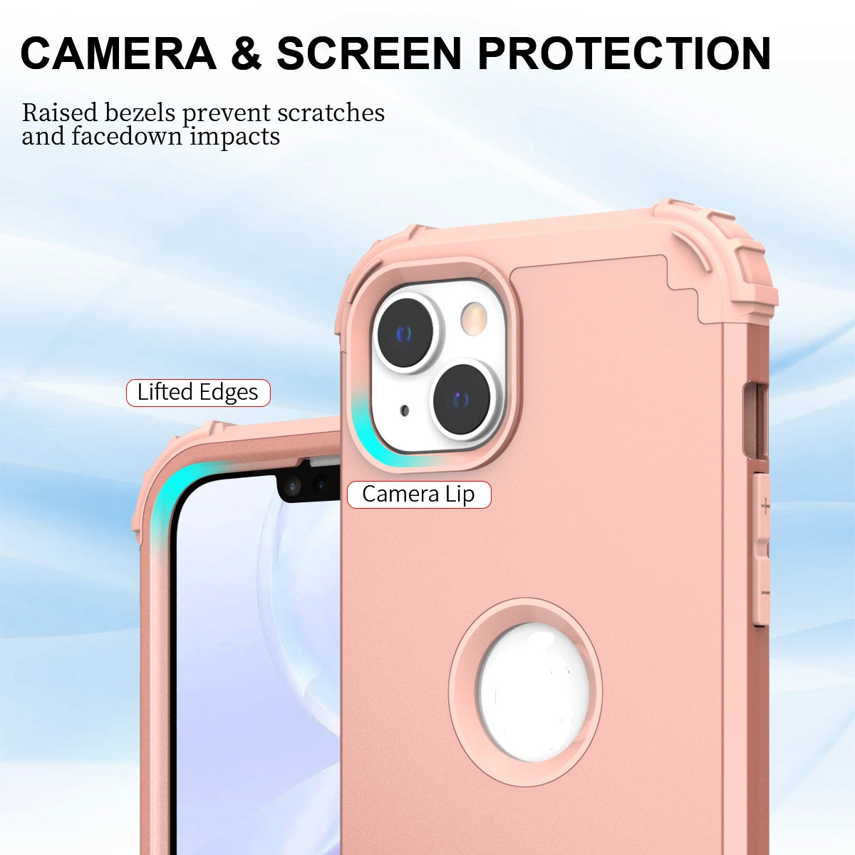 ELECTROPRIME For iPhone 15 3 in 1 Silicone Hybrid PC Shockproof Phone Case(Rose Gold)