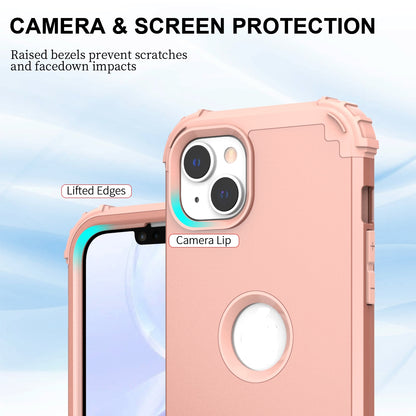 ELECTROPRIME For iPhone 15 3 in 1 Silicone Hybrid PC Shockproof Phone Case(Rose Gold)