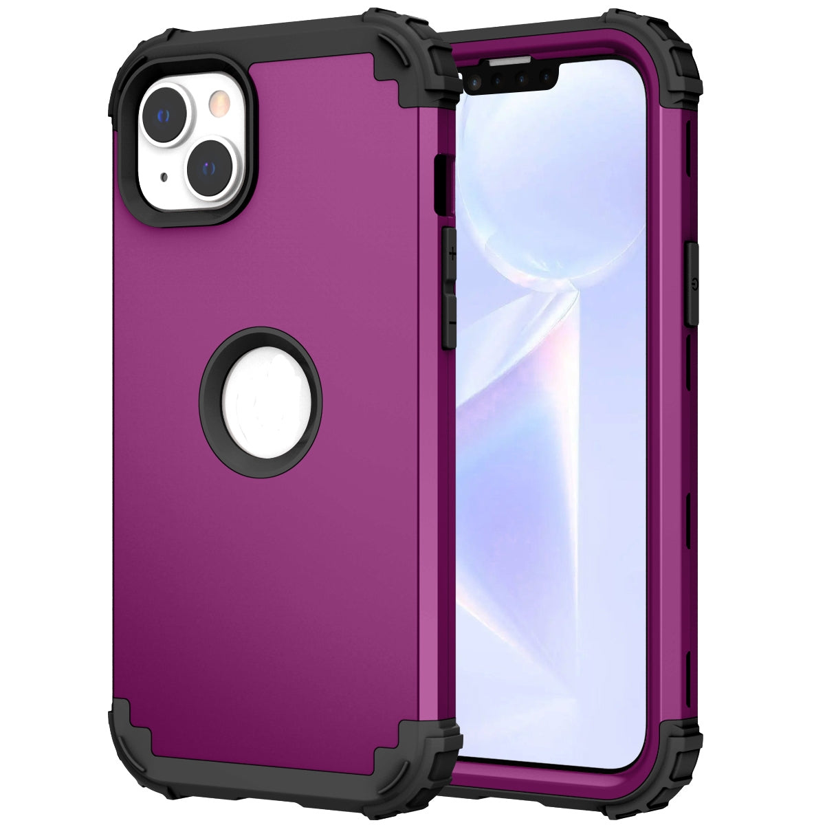 ELECTROPRIME For iPhone 15 3 in 1 Silicone Hybrid PC Shockproof Phone Case(Purple)