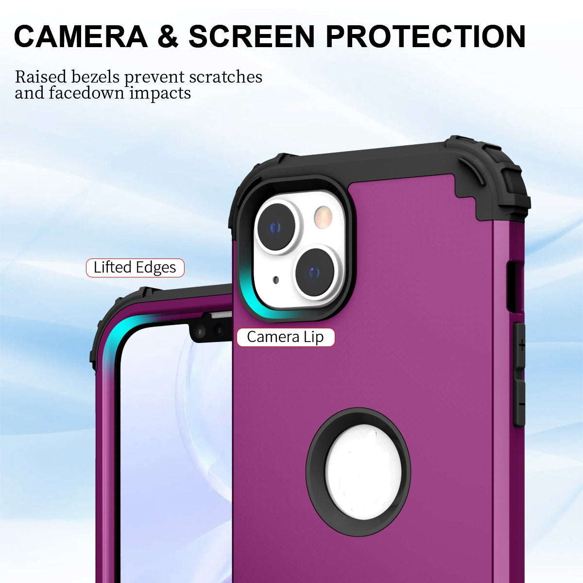 ELECTROPRIME For iPhone 15 3 in 1 Silicone Hybrid PC Shockproof Phone Case(Purple)