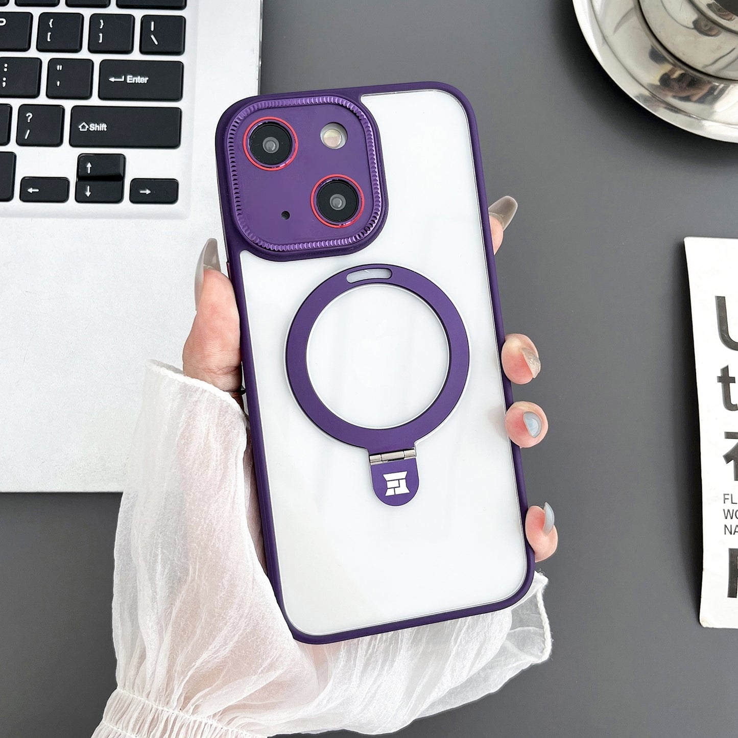 ELECTROPRIME For iPhone 15 Yashi MagSafe Magnetic Holder Phone Case(Purple)