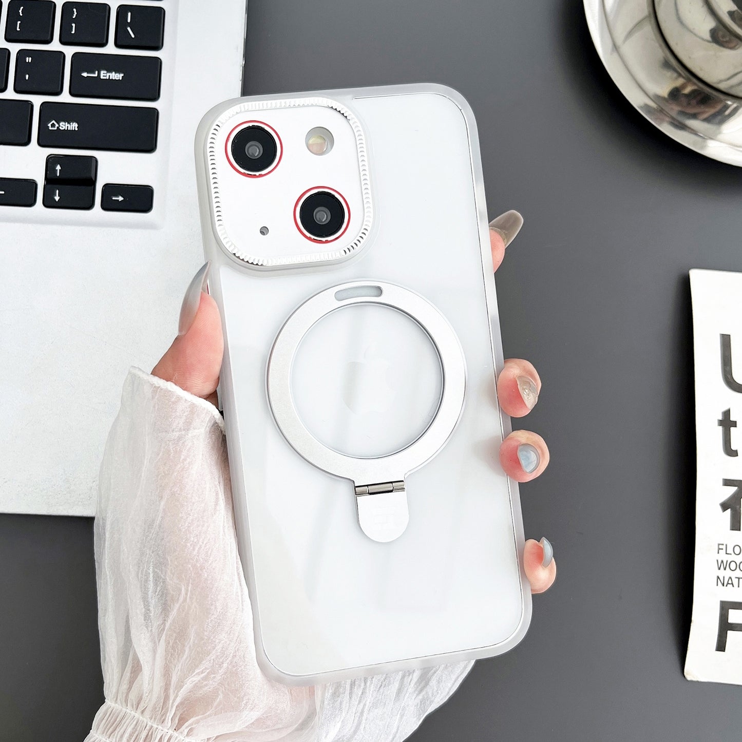 ELECTROPRIME For iPhone 15 Yashi MagSafe Magnetic Holder Phone Case(Transparent)