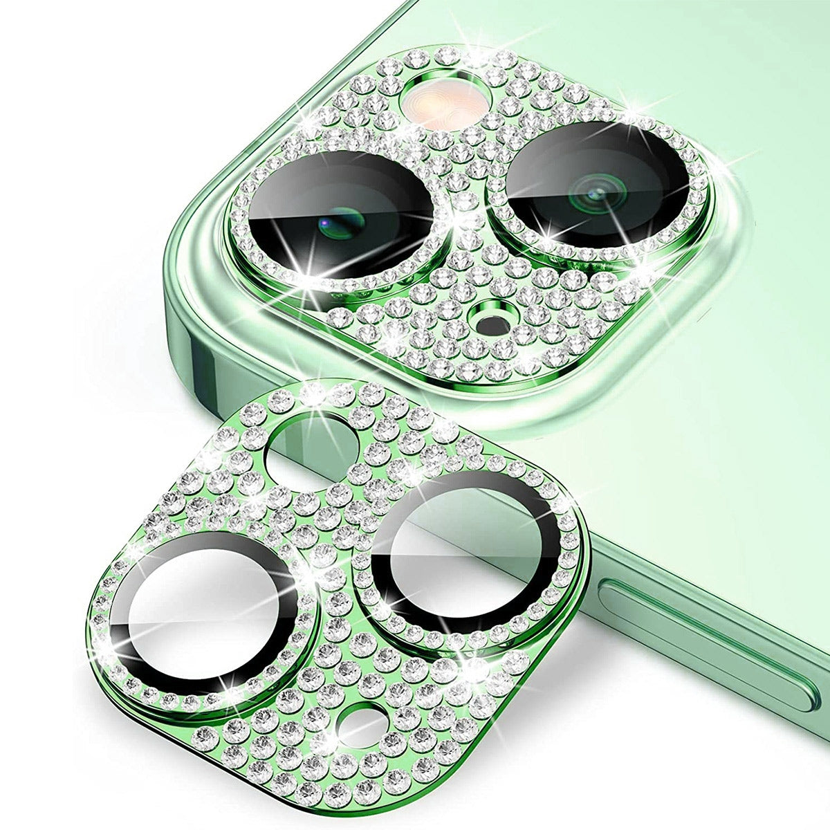 ELECTROPRIME For iPhone 15 / 15 Plus ENKAY Hat-Prince Blink Diamond Camera Lens Aluminium Alloy + Tempered Glass Full Coverage Protector(Green)