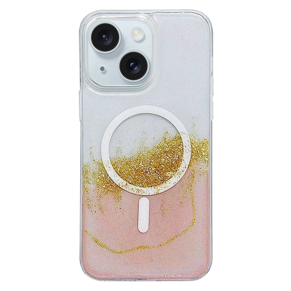 ELECTROPRIME For iPhone 15 Gilding MagSafe Hybrid Clear TPU Phone Case(Pink)
