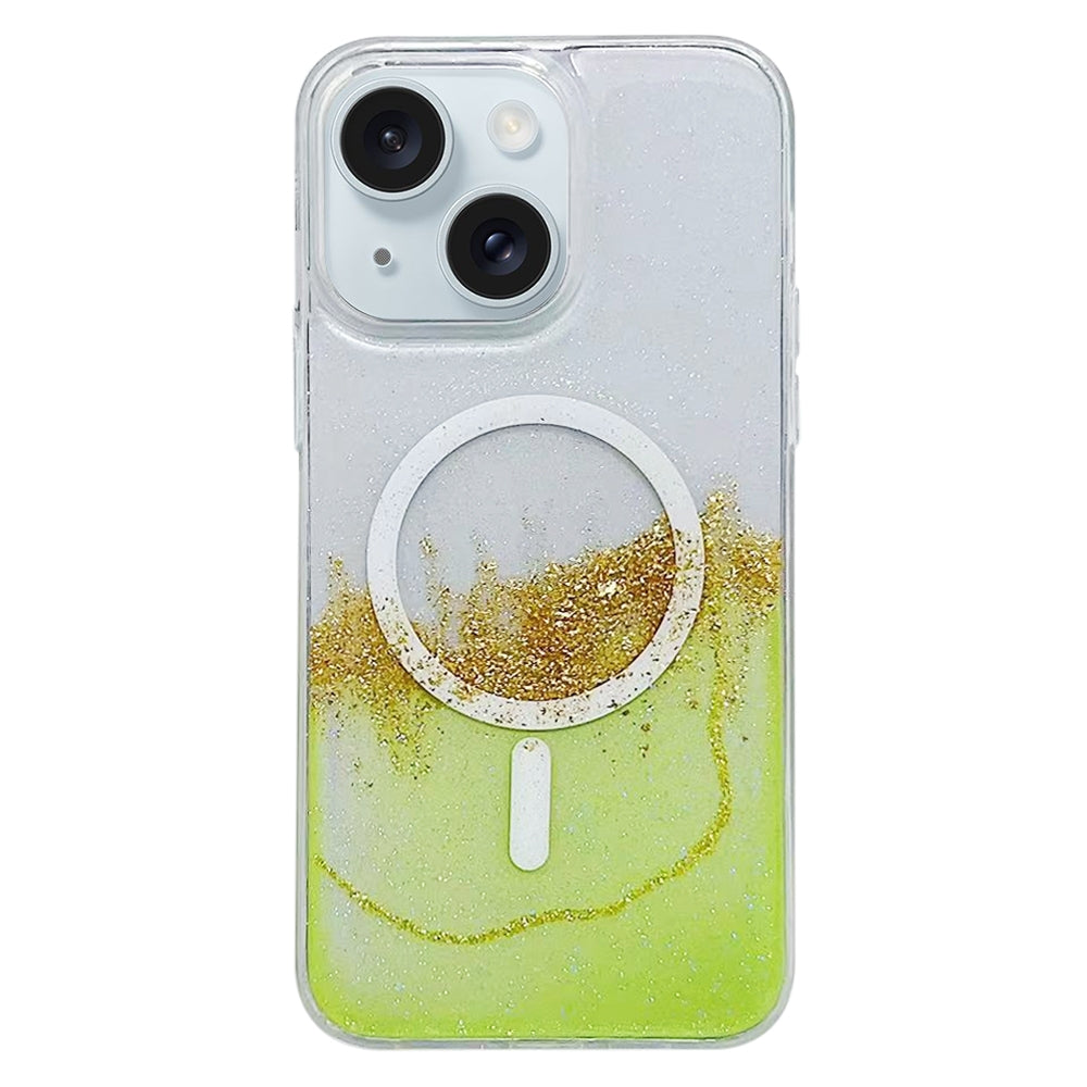 ELECTROPRIME For iPhone 15 Gilding MagSafe Hybrid Clear TPU Phone Case(Green)