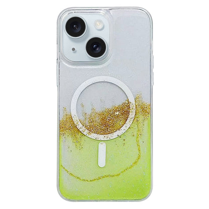 ELECTROPRIME For iPhone 15 Gilding MagSafe Hybrid Clear TPU Phone Case(Green)
