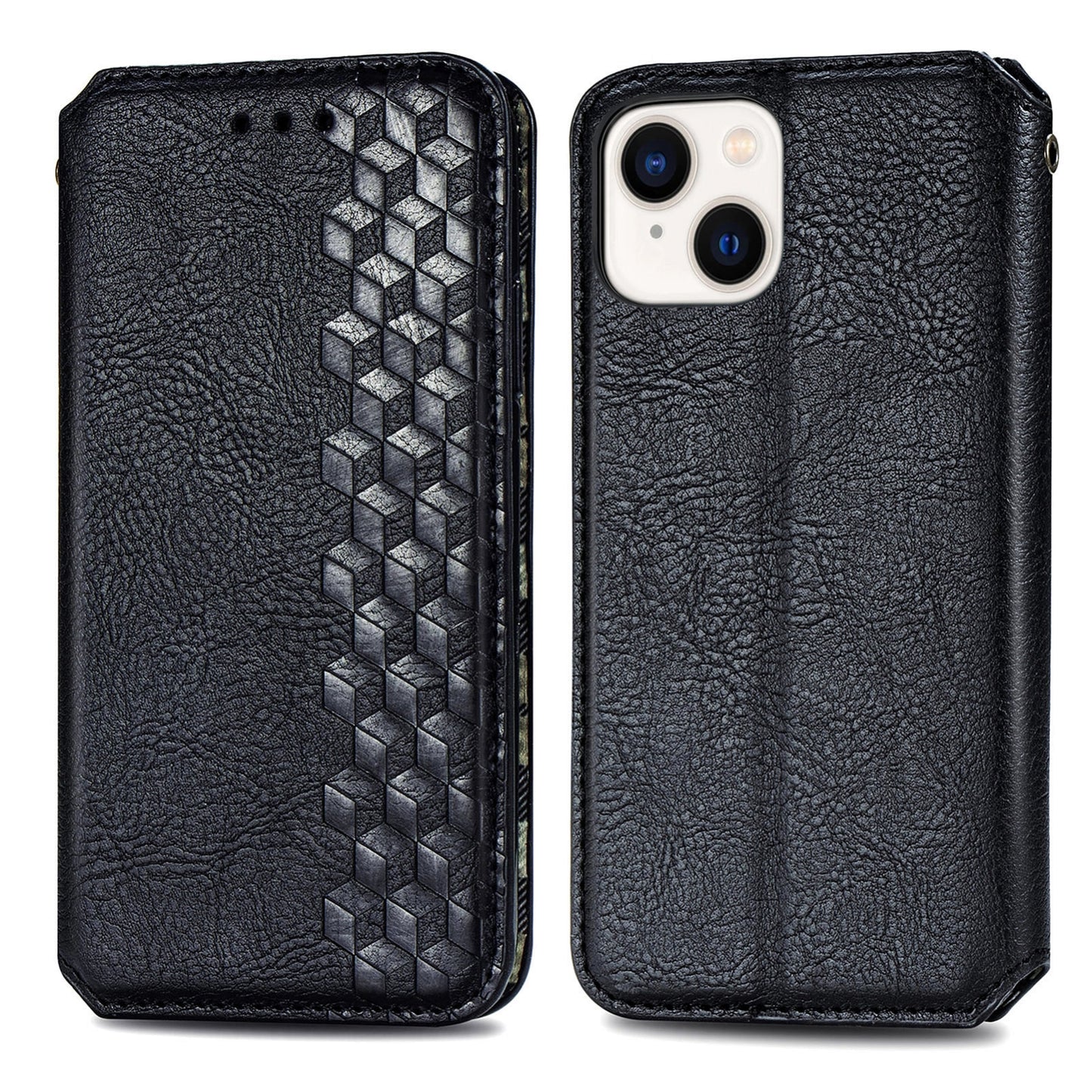 ELECTROPRIME For iPhone 15 Cubic Grid Pressed Magnetic Leather Phone Case(Black)