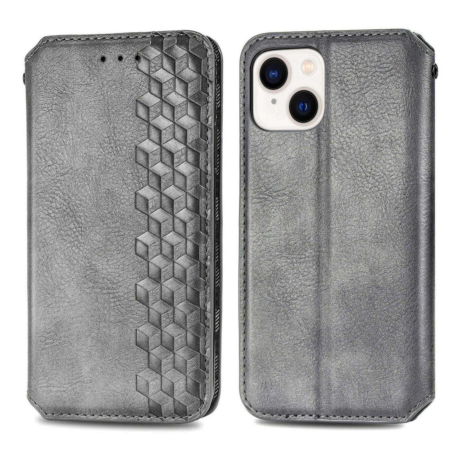 ELECTROPRIME For iPhone 15 Cubic Grid Pressed Magnetic Leather Phone Case(Grey)
