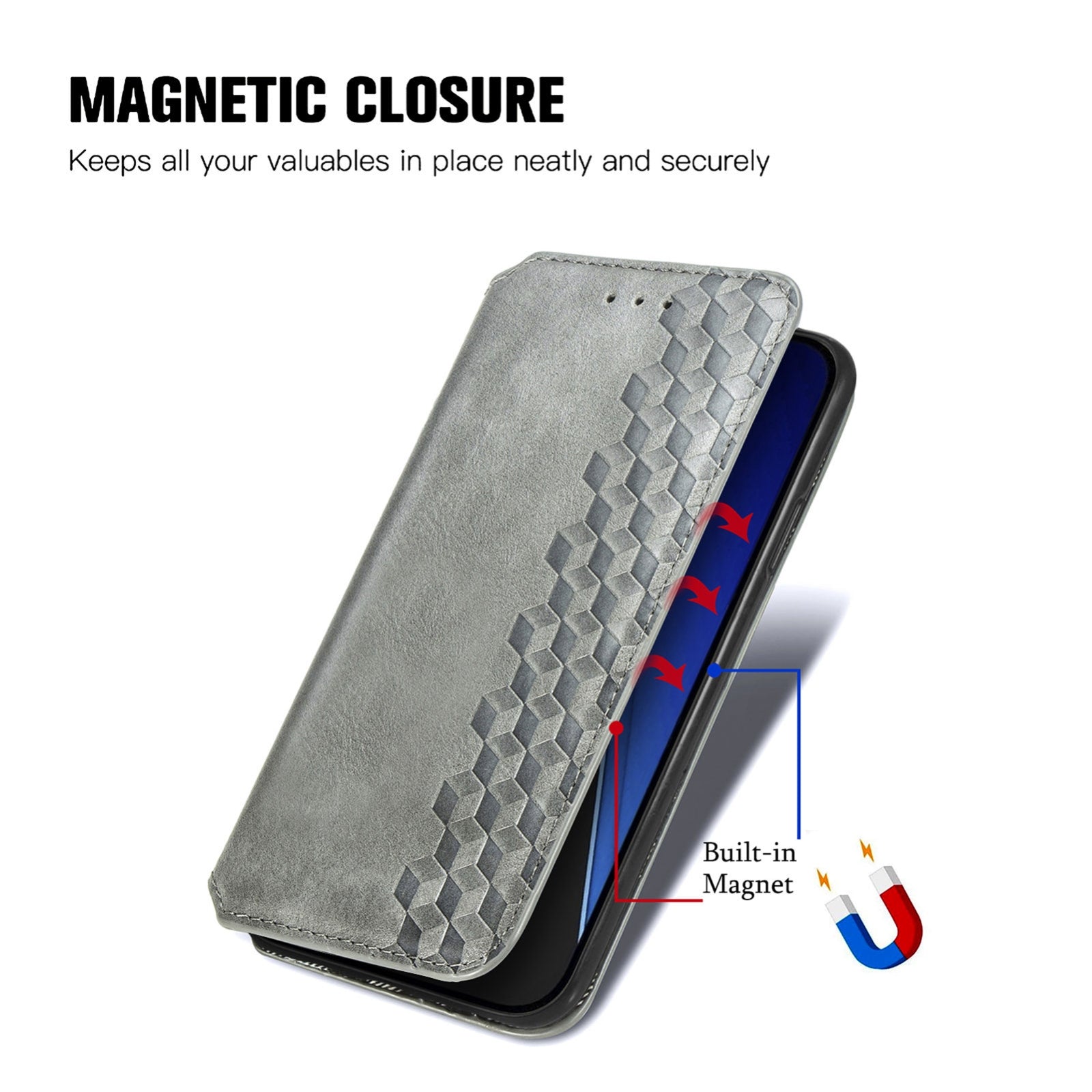 ELECTROPRIME For iPhone 15 Cubic Grid Pressed Magnetic Leather Phone Case(Grey)