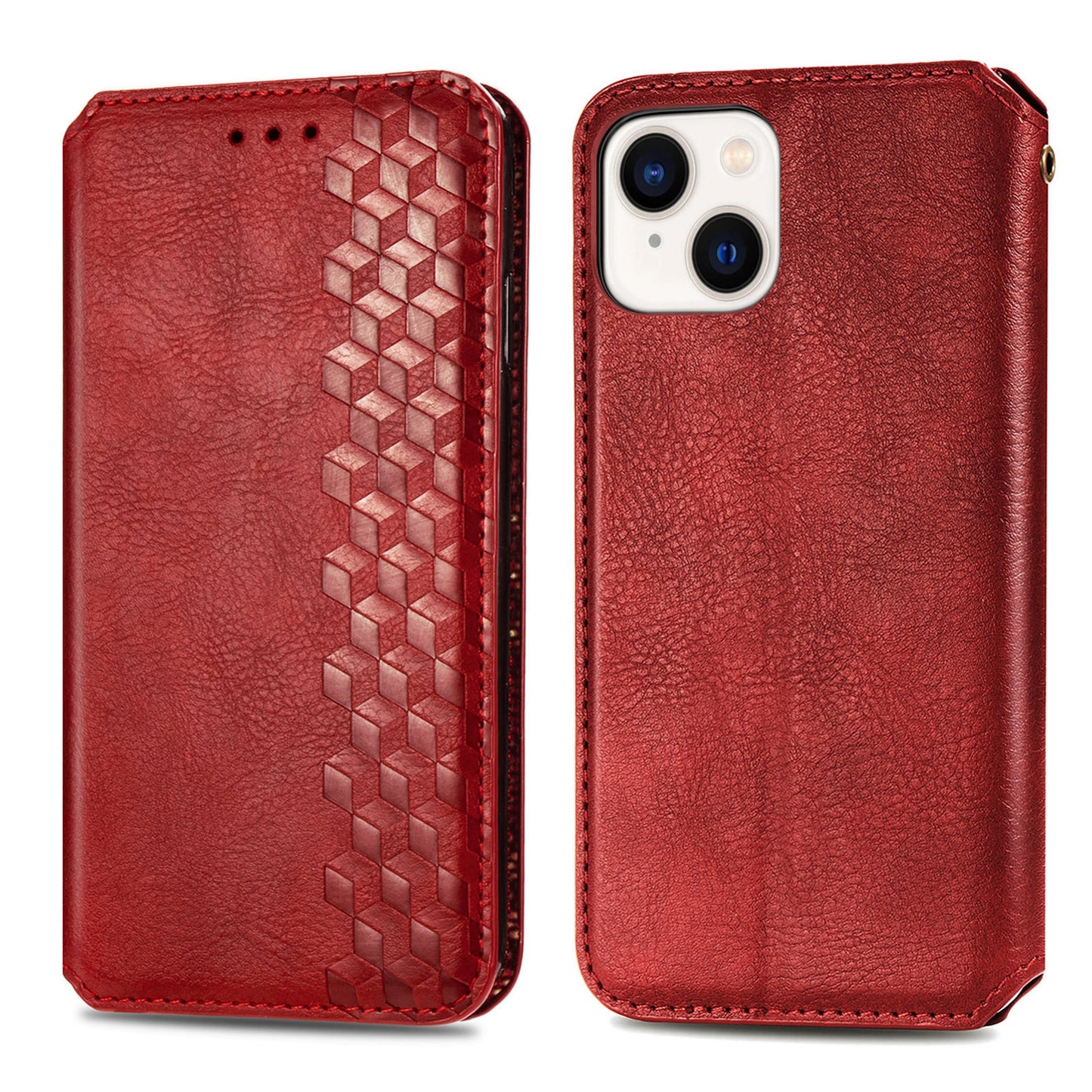 ELECTROPRIME For iPhone 15 Cubic Grid Pressed Magnetic Leather Phone Case(Red)