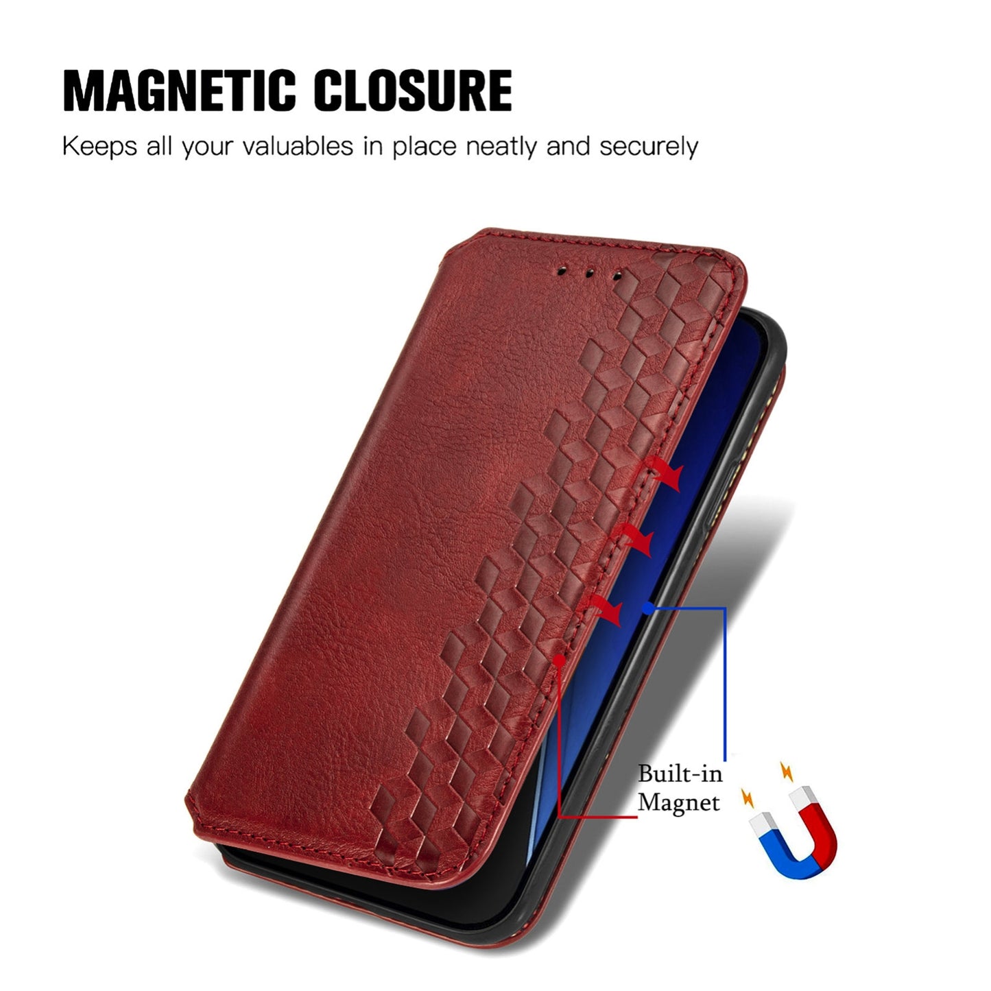 ELECTROPRIME For iPhone 15 Cubic Grid Pressed Magnetic Leather Phone Case(Red)
