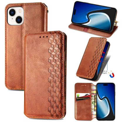 ELECTROPRIME For iPhone 15 Cubic Grid Pressed Magnetic Leather Phone Case(Brown)