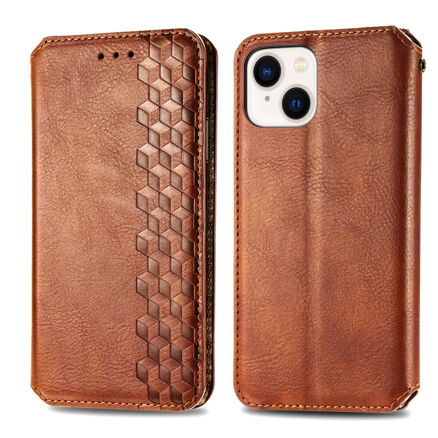 ELECTROPRIME For iPhone 15 Cubic Grid Pressed Magnetic Leather Phone Case(Brown)