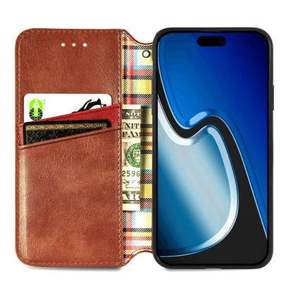 ELECTROPRIME For iPhone 15 Cubic Grid Pressed Magnetic Leather Phone Case(Brown)