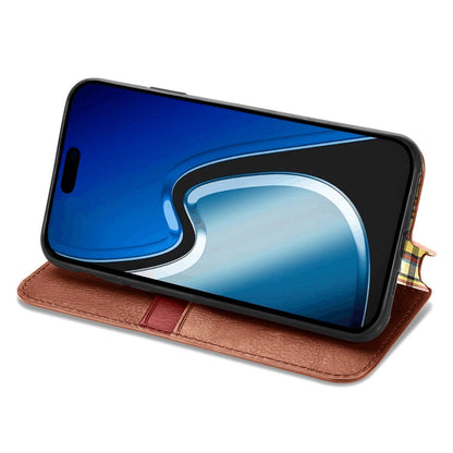 ELECTROPRIME For iPhone 15 Cubic Grid Pressed Magnetic Leather Phone Case(Brown)