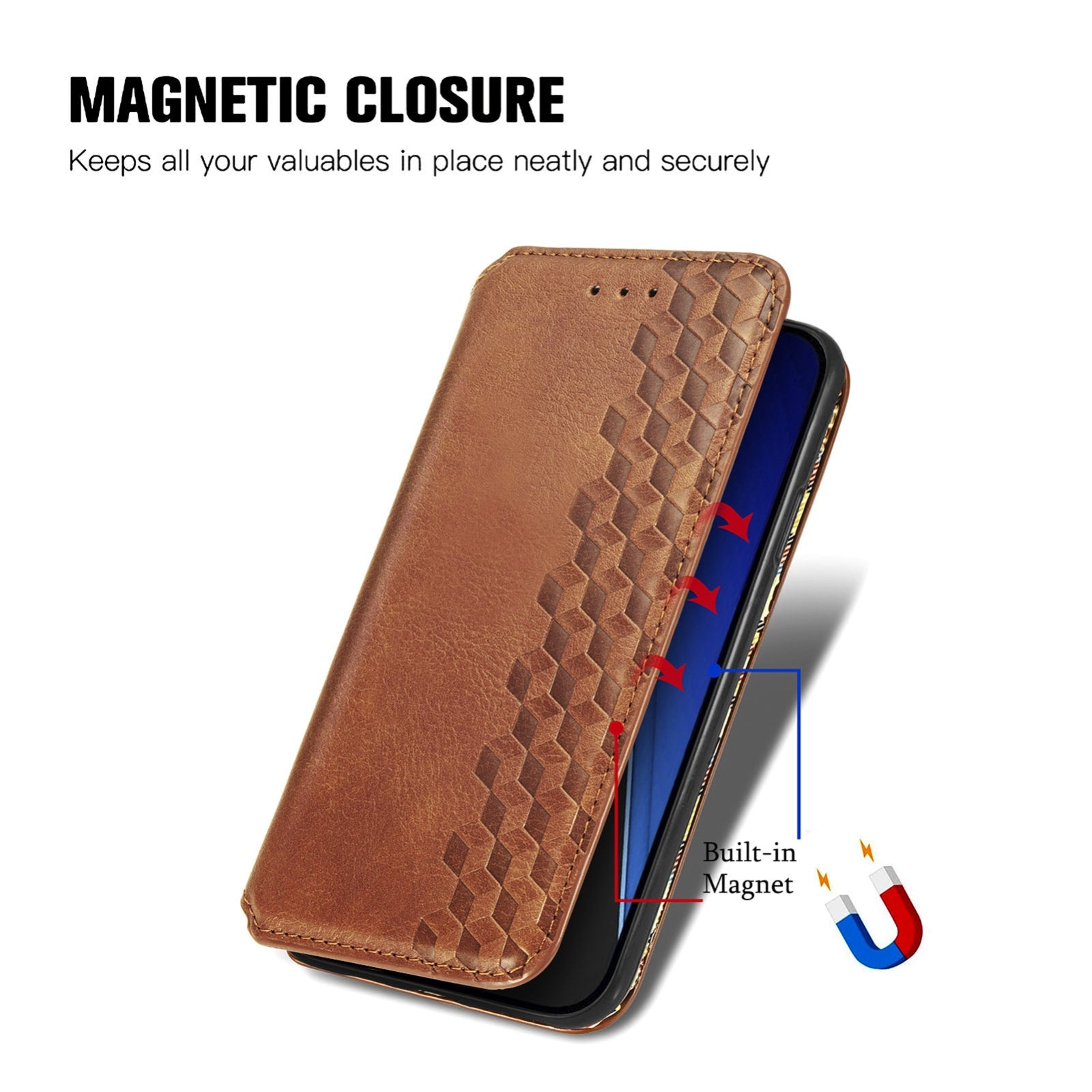 ELECTROPRIME For iPhone 15 Cubic Grid Pressed Magnetic Leather Phone Case(Brown)
