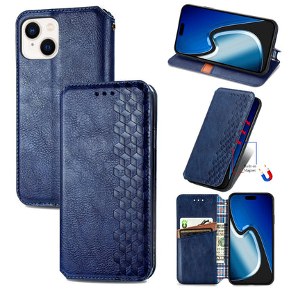 ELECTROPRIME For iPhone 15 Cubic Grid Pressed Magnetic Leather Phone Case(Blue)