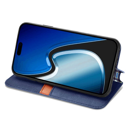 ELECTROPRIME For iPhone 15 Cubic Grid Pressed Magnetic Leather Phone Case(Blue)