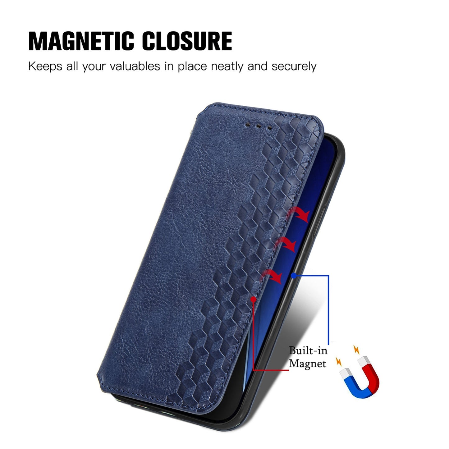 ELECTROPRIME For iPhone 15 Cubic Grid Pressed Magnetic Leather Phone Case(Blue)