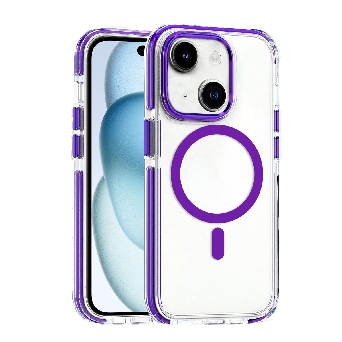ELECTROPRIME For iPhone 15 Dual-color MagSafe TPU Hybrid Clear PC Shockproof Phone Case(Purple)