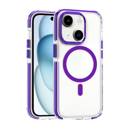 ELECTROPRIME For iPhone 15 Dual-color MagSafe TPU Hybrid Clear PC Shockproof Phone Case(Purple)