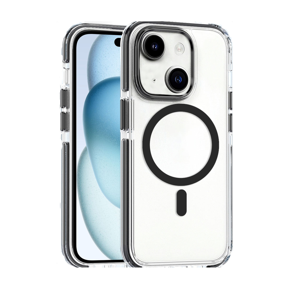 ELECTROPRIME For iPhone 15 Dual-color MagSafe TPU Hybrid Clear PC Shockproof Phone Case(Black)