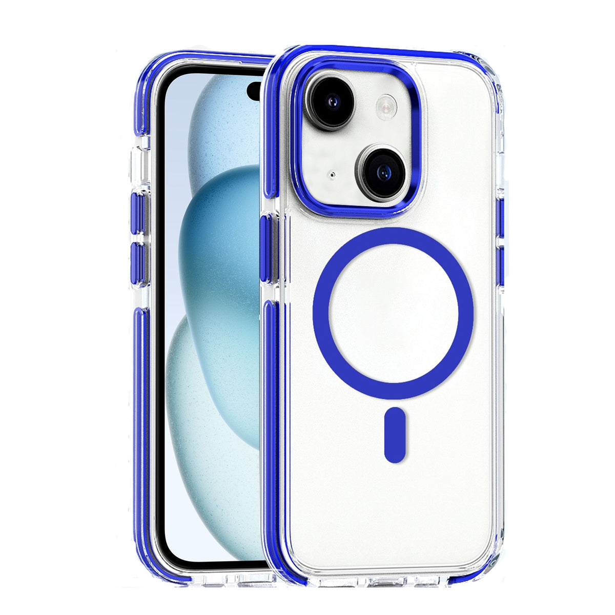 ELECTROPRIME For iPhone 15 Dual-color MagSafe TPU Hybrid Clear PC Shockproof Phone Case(Blue)