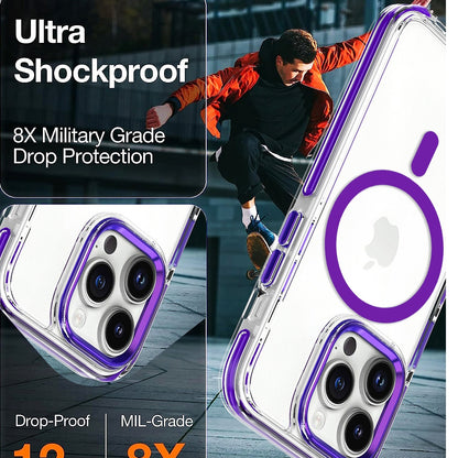 ELECTROPRIME For iPhone 15 Plus Dual-color MagSafe TPU Hybrid Clear PC Shockproof Phone Case(Black)