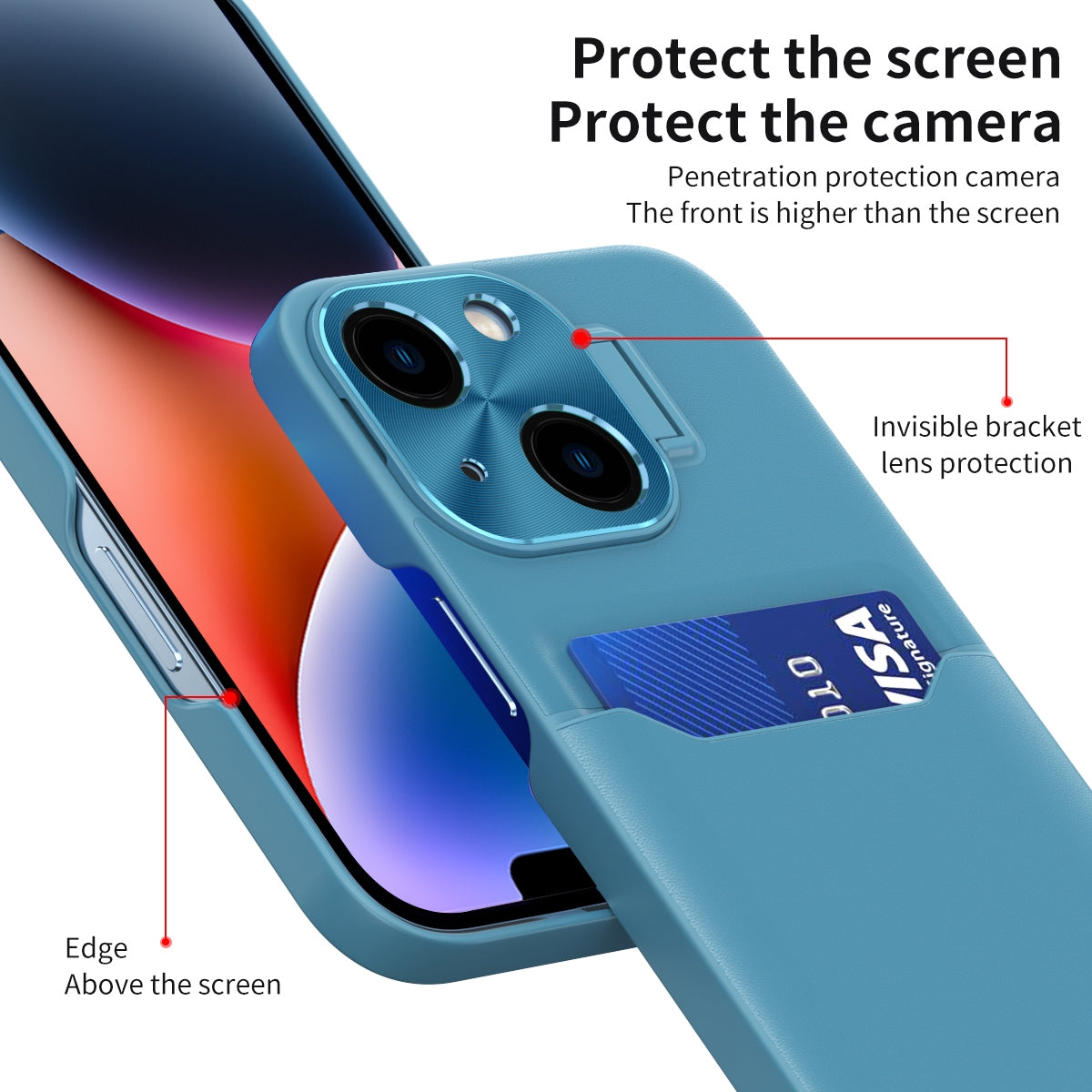 ELECTROPRIME For iPhone 15 Two-Color Invisible Lens Holder Phone Case(Blue Lake)