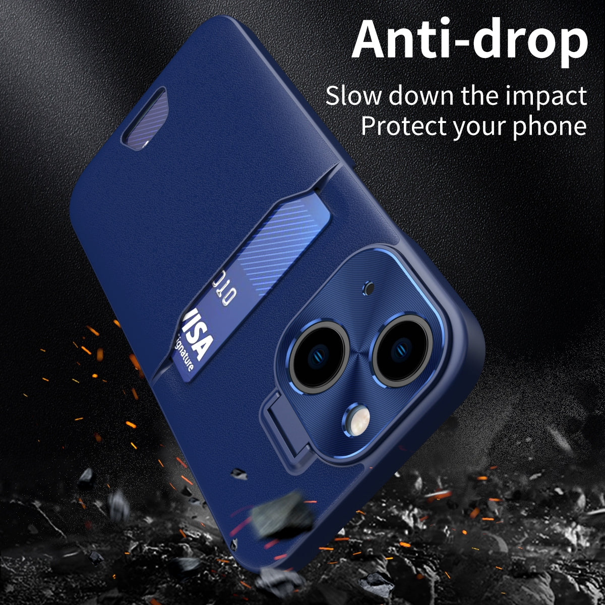 ELECTROPRIME For iPhone 15 Two-Color Invisible Lens Holder Phone Case(Sapphire blue)