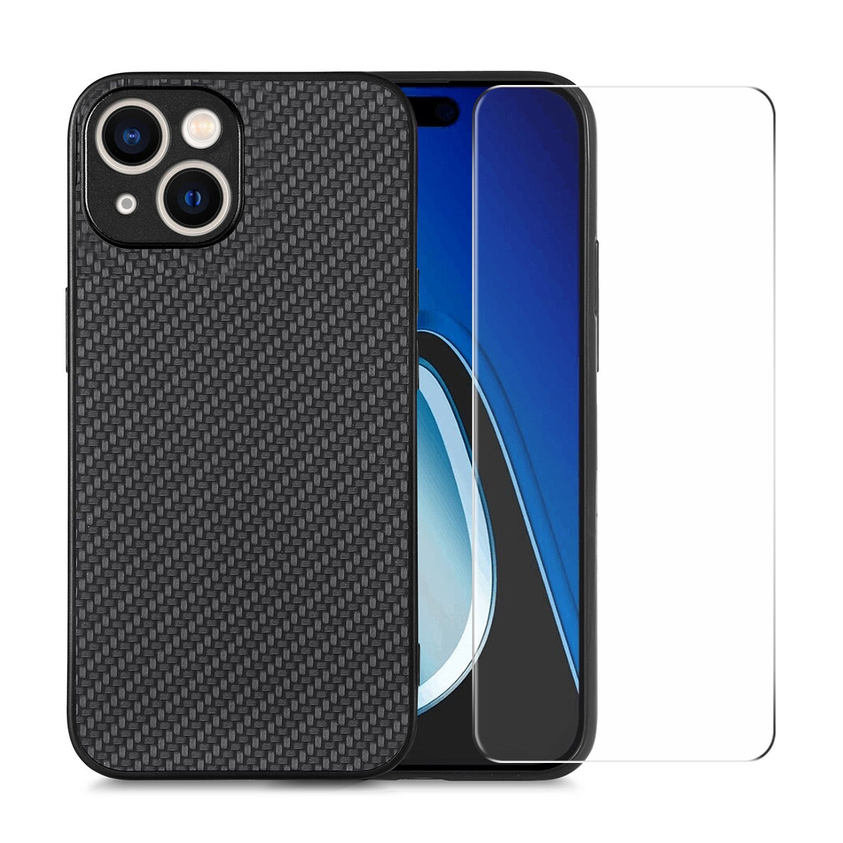 ELECTROPRIME For iPhone 15 ENKAY Fiber Leather Skin PC Phone Case with High Aluminum-silicon Glass Film(Black)