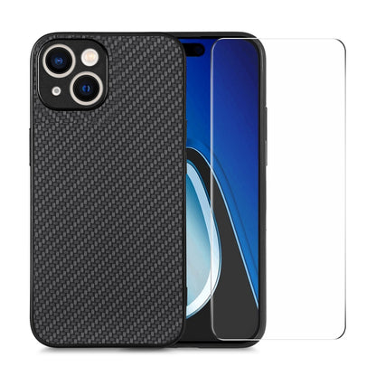ELECTROPRIME For iPhone 15 ENKAY Fiber Leather Skin PC Phone Case with High Aluminum-silicon Glass Film(Black)