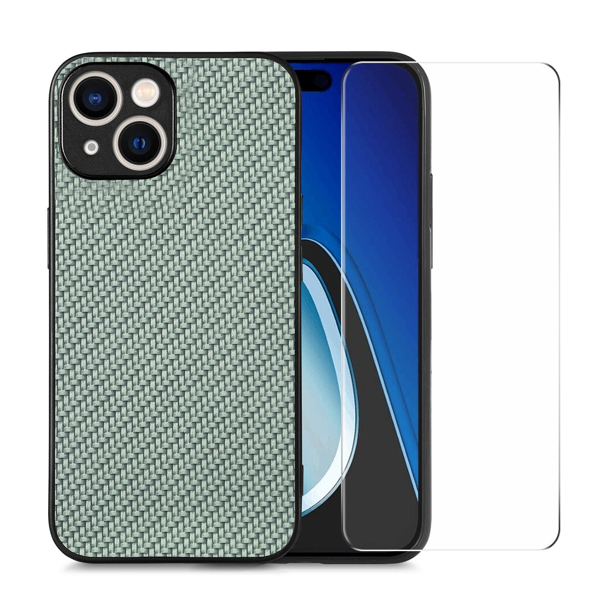 ELECTROPRIME For iPhone 15 ENKAY Fiber Leather Skin PC Phone Case with High Aluminum-silicon Glass Film(Green)