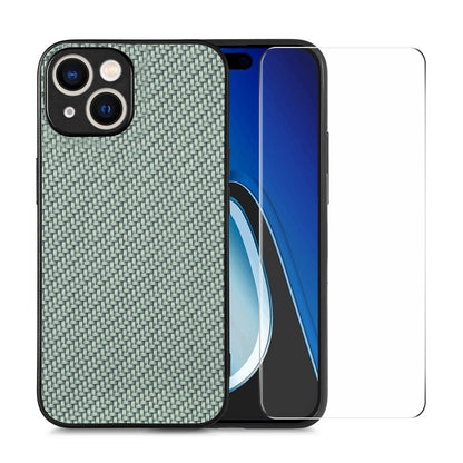 ELECTROPRIME For iPhone 15 ENKAY Fiber Leather Skin PC Phone Case with High Aluminum-silicon Glass Film(Green)