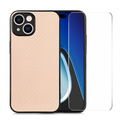 ELECTROPRIME For iPhone 15 ENKAY Fiber Leather Skin PC Phone Case with High Aluminum-silicon Glass Film(Khaki)