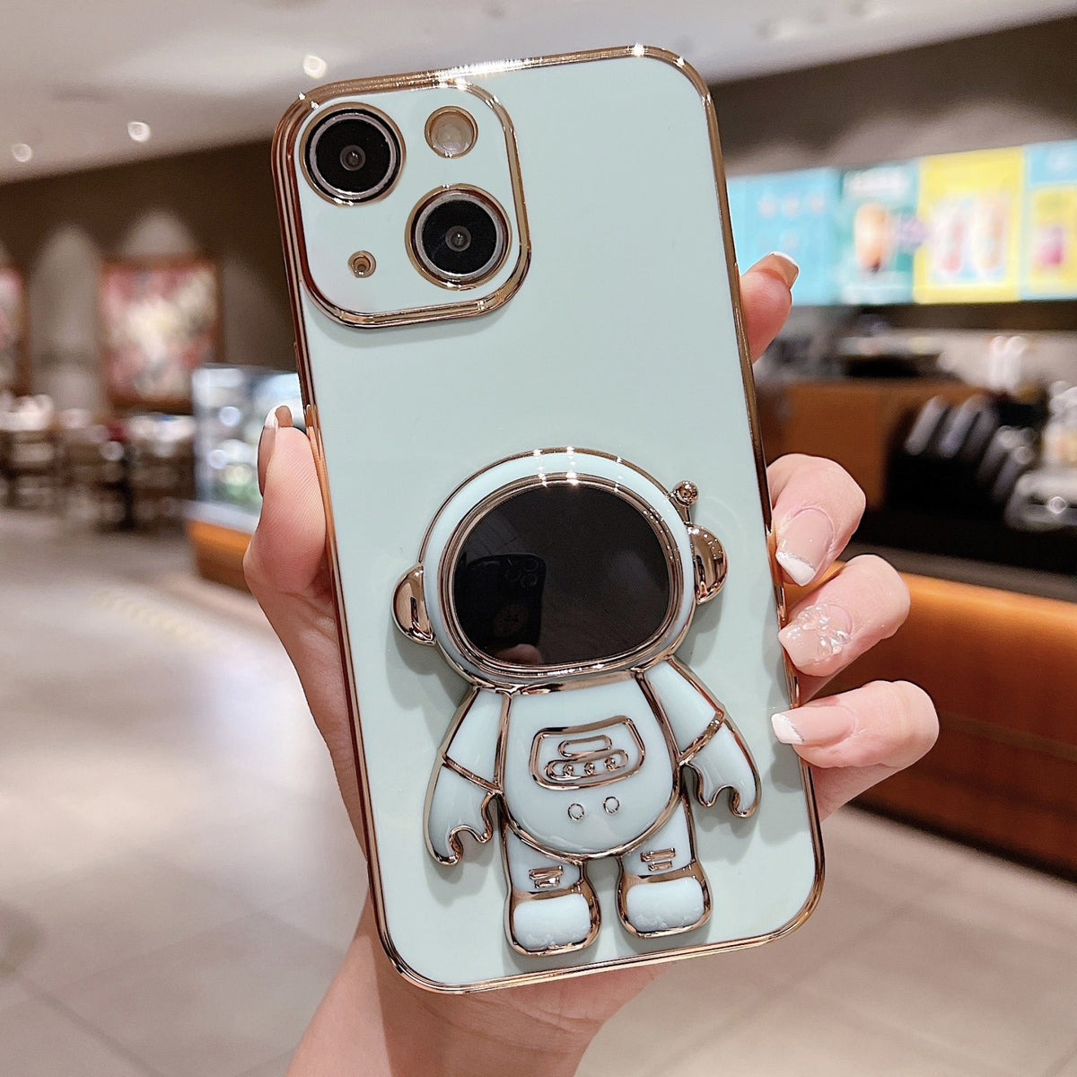 ELECTROPRIME For iPhone 15 Plus Electroplating Astronaut Holder Phone Case(Green)