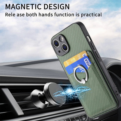 ELECTROPRIME For iPhone 15 Carbon Fiber Card Wallet Ring Holder Phone Case(Green)