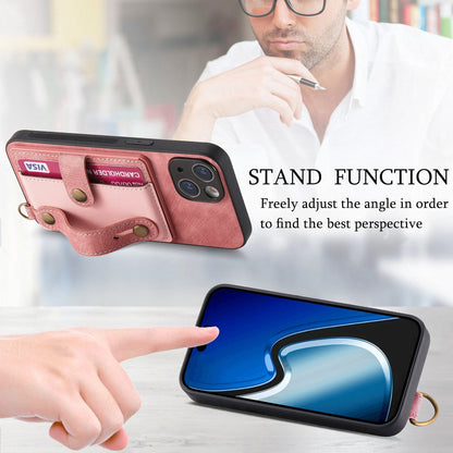 ELECTROPRIME For iPhone 15 Retro Cross Wristband Wallet Leather Back Phone Case(Pink)