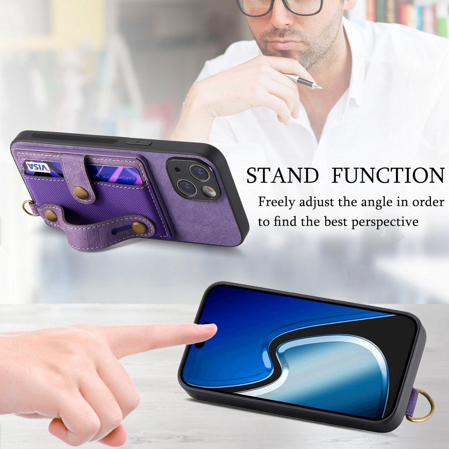 ELECTROPRIME For iPhone 15 Retro Cross Wristband Wallet Leather Back Phone Case(Purple)