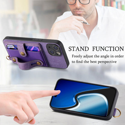 ELECTROPRIME For iPhone 15 Retro Cross Wristband Wallet Leather Back Phone Case(Purple)