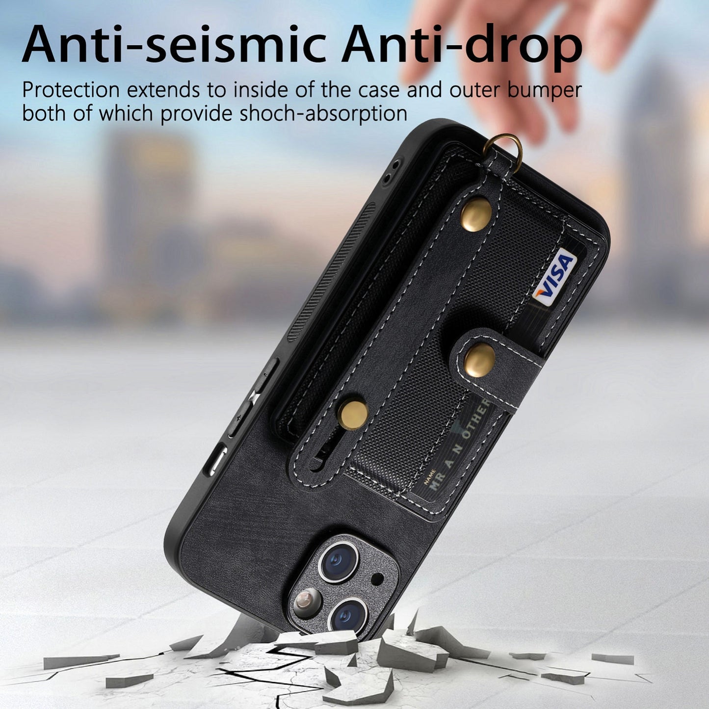 ELECTROPRIME For iPhone 15 Retro Cross Wristband Wallet Leather Back Phone Case(Black)