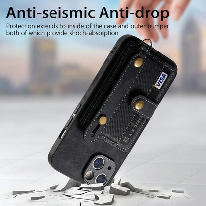 ELECTROPRIME For iPhone 15 Retro Cross Wristband Wallet Leather Back Phone Case(Black)